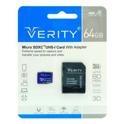 رم میکرو 64G گیگ وریتی مدل VERITY U3 80MB/s 533X خشاب دار